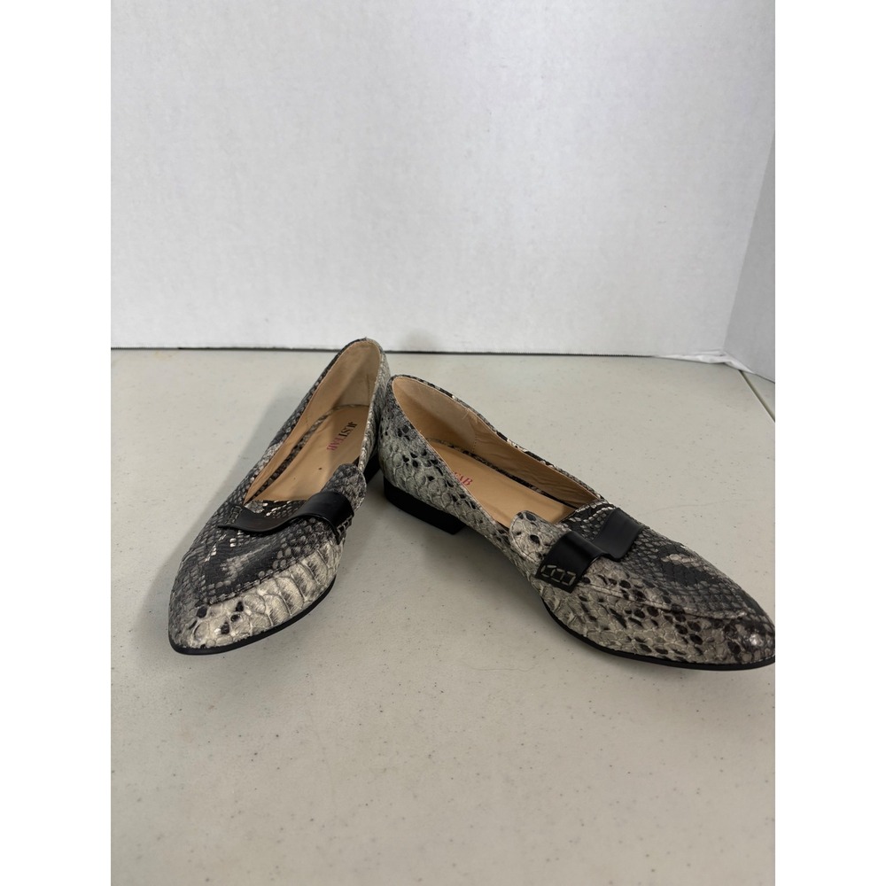JustFab Shay Snakeskin Print Pointed Toe Loafers Grey Black Womens Size 8.5‎
